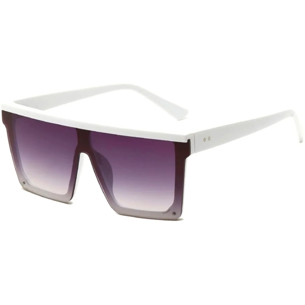 New White Large-Frame Gradient Grey Square Sunglasses Women